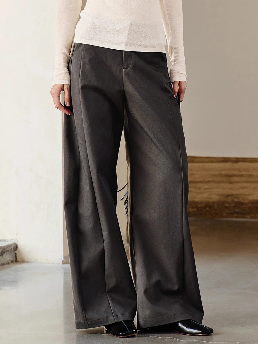 Loose Temperament Wide Leg Pants for Women High Waist Patchwork Pocket Minimalist Pant Female Fashion Clothing New