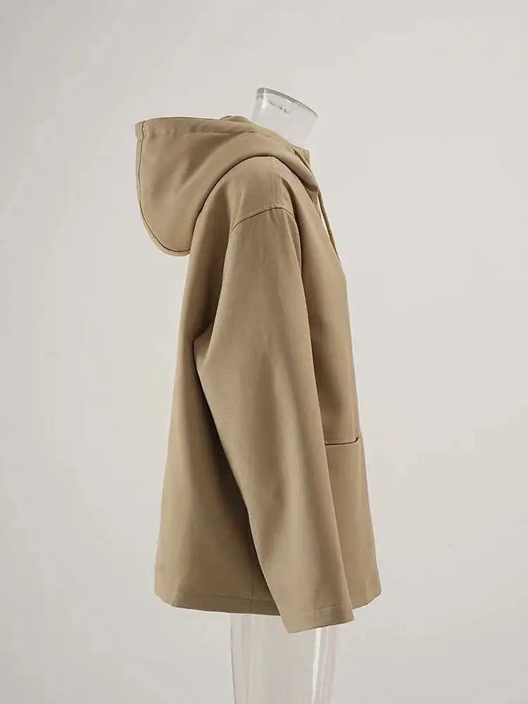 Women Khaki Pocket Big Size Casual Trench New Hooded Long Sleeve Windbreaker Fashion Tide Spring Autumn 2025 CPG2469