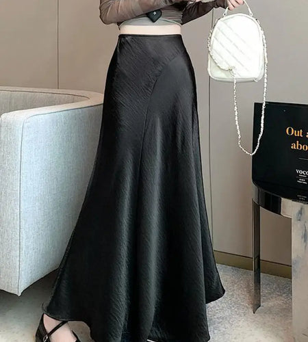 Spring Summer Solid High Waist Wrap Hip Pleated Fishtail Long Skirt Korean Fashion Women Versatile A-line Half Skirt Popular New