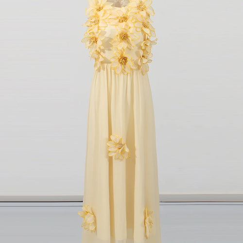 Load image into Gallery viewer, Solid Spliced 3D Flower Elegant Long Dresses for Women Round Neck Sleeveless High Waist Dress Female Clothing New
