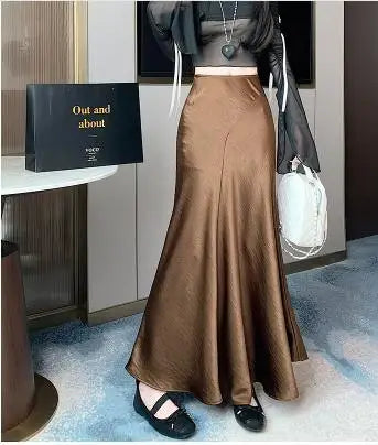 Spring Summer Solid High Waist Wrap Hip Pleated Fishtail Long Skirt Korean Fashion Women Versatile A-line Half Skirt Popular New