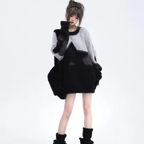 Load image into Gallery viewer, JapaneseStar Embroidery Vintage Oversized Soft Sweaters Y2K Fashion Aesthetic Loose Pullovers Harajuku Grunge Casual Pull Jumper
