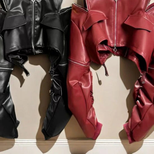 Load image into Gallery viewer, 2025 Y2k Aesthetic PU Leather Jacket Womens Streetwear Pleated Grunge Solid Jackets Loose Harajuku Zipper Female Punk Crop Coat
