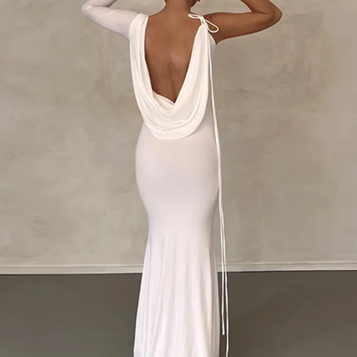 Load image into Gallery viewer, Elegant Backless Sexy Maxi Dress For Women Robe 2023 Spring New V Neck One Sleeve Lace-up Party Long Dress Vestido
