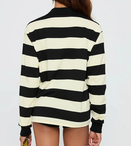 Striped T Shirt y2k Women Clothes Half Button-up Lapel Collar Long Sleeve Loose Top Spring Fall Clothing Streetwear