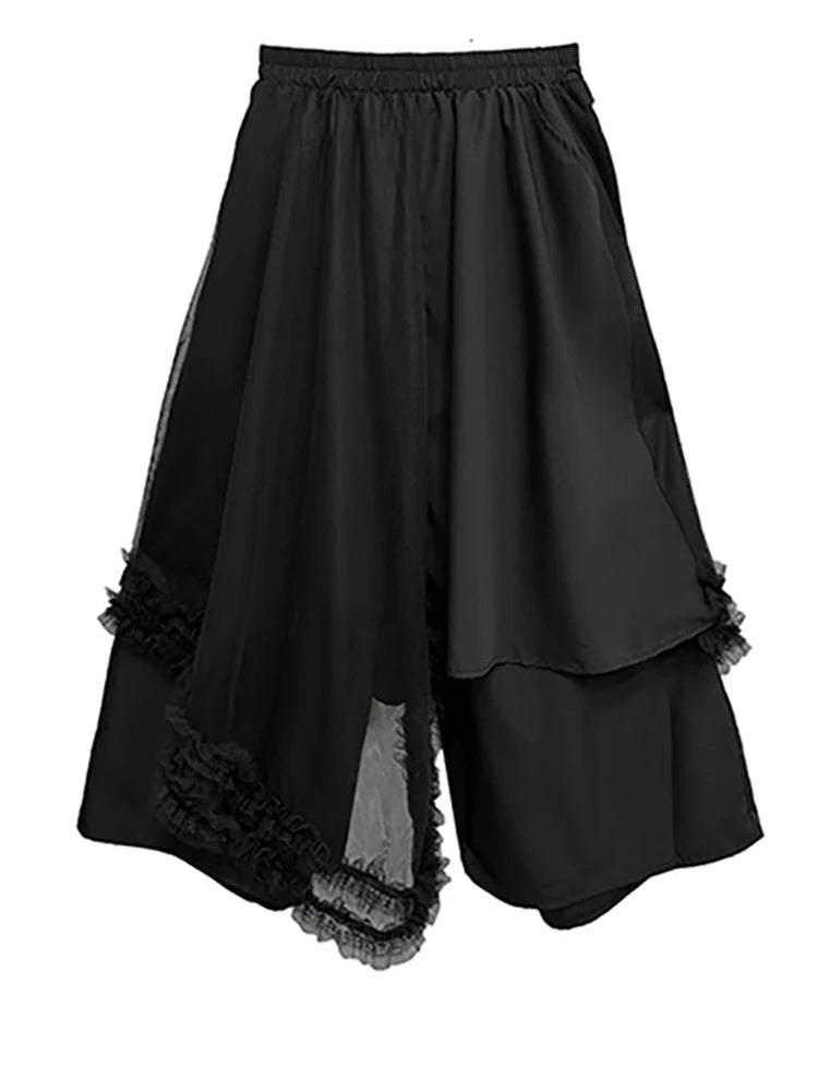 Big Size Black Irregular Shirt Mesh Pants Two Piece Suit New Lapel Short Sleeve Women Fashion Spring Summer 2025 1DJ1371