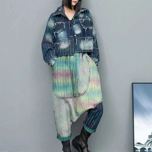 Load image into Gallery viewer, Big Size Denim Jacket Wide Leg Pants Two Piece Suit New Lapel Long Sleeve Women Fashion Tide Spring Autumn 2025 1DH6431
