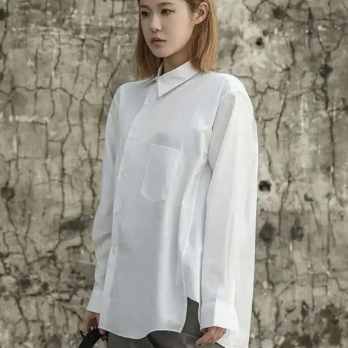 Load image into Gallery viewer, Women White Irregular Big Size Blouse New Lapel Long Sleeve Loose Fit Shirt Fashion Tide Spring Autumn 2025 1DF6809
