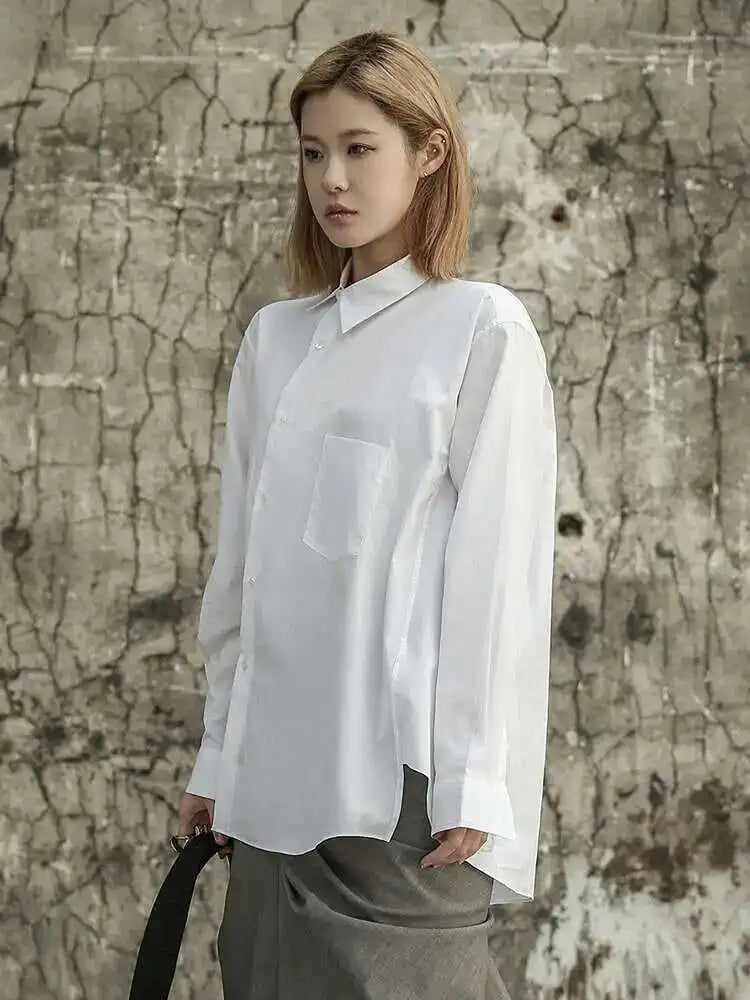 Women White Irregular Big Size Blouse New Lapel Long Sleeve Loose Fit Shirt Fashion Tide Spring Autumn 2025 1DF6809