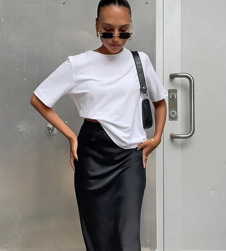 Elegant Satin Black Trumpet Skirts Fashion Slim High Waist Skirts Women Female 2024 Solid Office Long Skirt Spring Summer