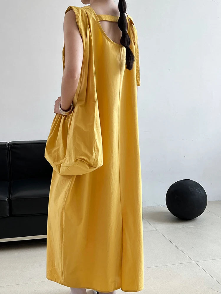 Women Blue With Bag Brief Elegant Long Vest Dress New Round Neck Sleeveless Fashion Tide Spring Autumn 2025 1DJ1112
