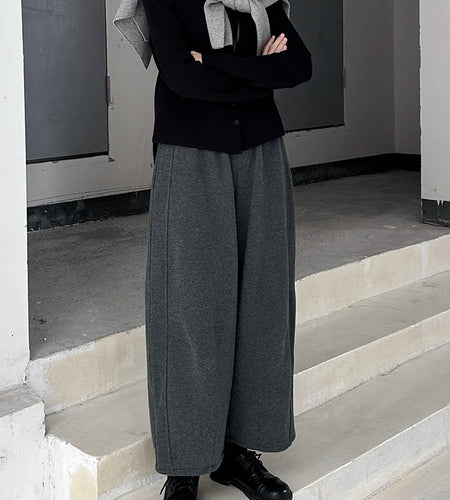 High Elastic Waist Gray Brief Shaped Thick Wide Leg Pants New Trousers Women Fashion Tide Autumn Winter 2025 1DH9205