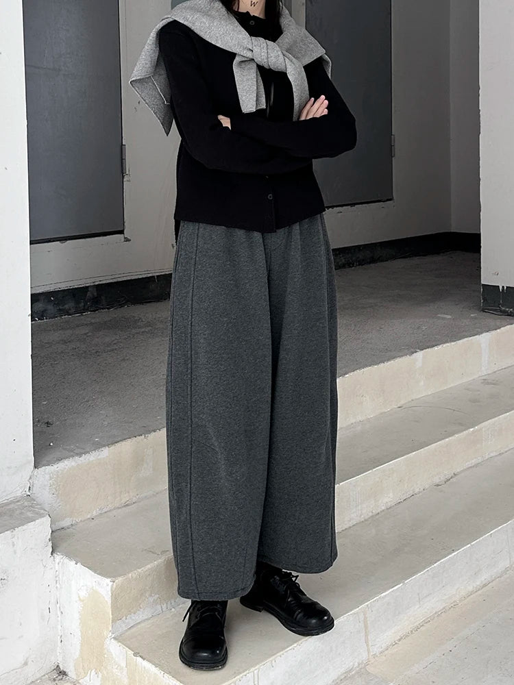 High Elastic Waist Gray Brief Shaped Thick Wide Leg Pants New Trousers Women Fashion Tide Autumn Winter 2025 1DH9205