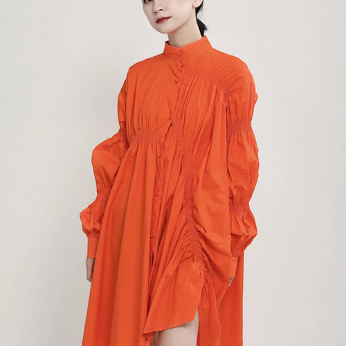 Load image into Gallery viewer, Women White Irregular Ruffles Big Size Long Blouse New Lapel Long Sleeve Loose Fit Shirt Fashion Spring Autumn 2025 JO478
