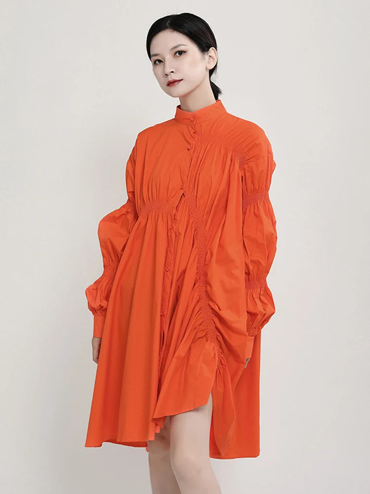 Women White Irregular Ruffles Big Size Long Blouse New Lapel Long Sleeve Loose Fit Shirt Fashion Spring Autumn 2025 JO478