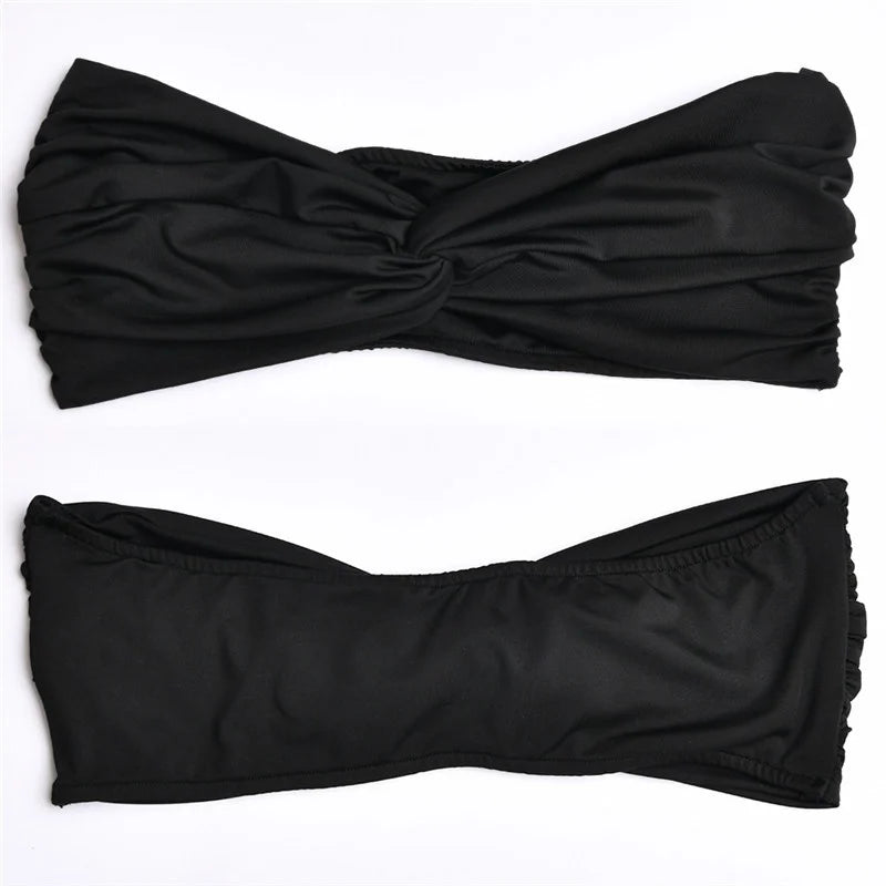 Elegant Strapless Sexy Two Piece Set Women Sleeveless Crop Top And High Split Skirt Matching Sets Party Dress Sets