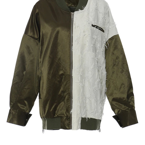 Load image into Gallery viewer, Loose Fit Green Color-block Big Size Jacket New Stand Collar Long Sleeve Women Coat Fashion Spring Autumn 2025 1DE6987
