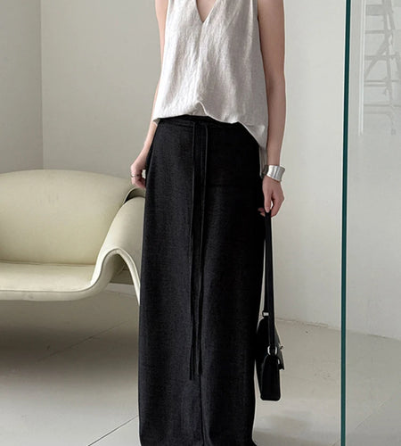 High Elastic Waist Gray Drawstring Back Slit Elegant Half-body Skirt Women Fashion Tide New Spring Autumn 2025 1DJ1372