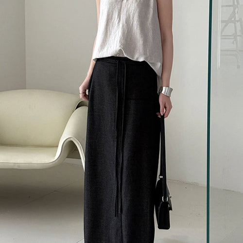 Load image into Gallery viewer, High Elastic Waist Gray Drawstring Back Slit Elegant Half-body Skirt Women Fashion Tide New Spring Autumn 2025 1DJ1372
