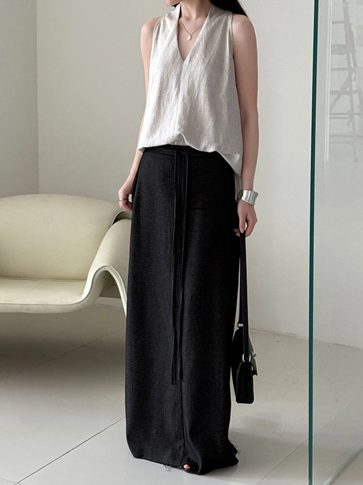 High Elastic Waist Gray Drawstring Back Slit Elegant Half-body Skirt Women Fashion Tide New Spring Autumn 2025 1DJ1372