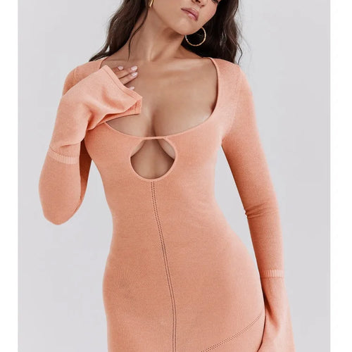 Load image into Gallery viewer, Elegant Sweater Knitted Long Sleeved Dress Women Hollow Sexy Tight Female Elastic Dress Slim Party HolidayEvening Dress
