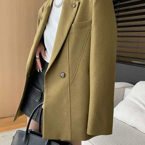 Load image into Gallery viewer, Women Khaki Topstitched Big Size Elegant Blazer New Lapel Long Sleeve Jacket Fashion Tide Spring Autumn 2025 1DH7053
