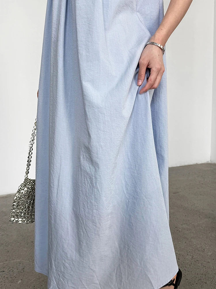 Women White Blue Knot Elegant Big Size Long Vest Dress New Halter Sleeveless Fashion Tide Spring Summer 2025 1DJ1282