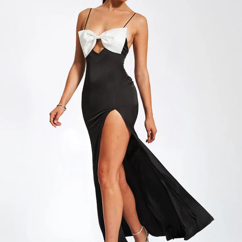 Load image into Gallery viewer, Elegant Premium Satin Finish Women Christmas Dress Sexy Open Back Split Long Dress Party Evening Dress Bodycon Vestidos
