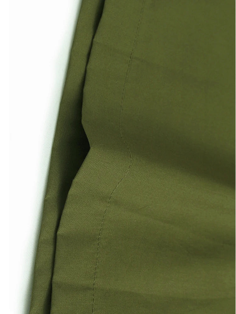 Women Green Drawstring Pocket Big Size Midi Dress New Round Neck Short Sleeve Fashion Tide Spring Summer 2025 1DJ1355