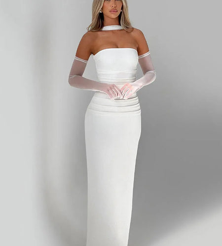 Elegant Strapless Zipper Bodycon Slit Party Club Evening Dress Women Sexy Sleeveless Backless Long Summer 2025 Vestidos