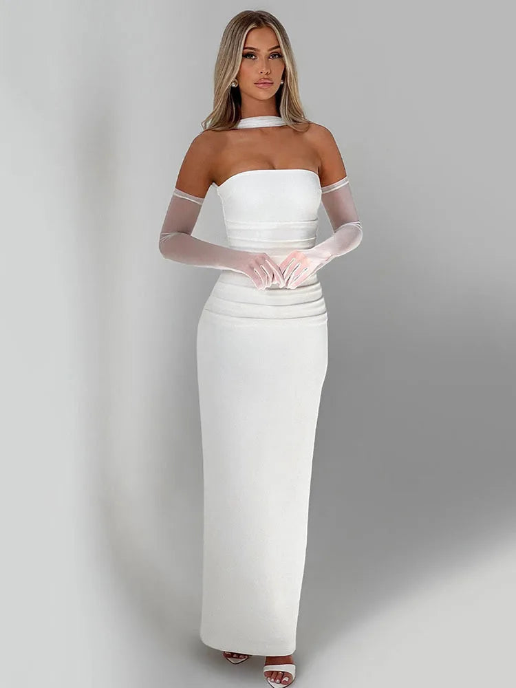 Elegant Strapless Zipper Bodycon Slit Party Club Evening Dress Women Sexy Sleeveless Backless Long Summer 2025 Vestidos