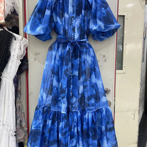 Load image into Gallery viewer, Hit Color Spliced Lace Up Loose Dresses For Womne O Neck Half Sleeve High Waist Long Dress Female Fashion Style New
