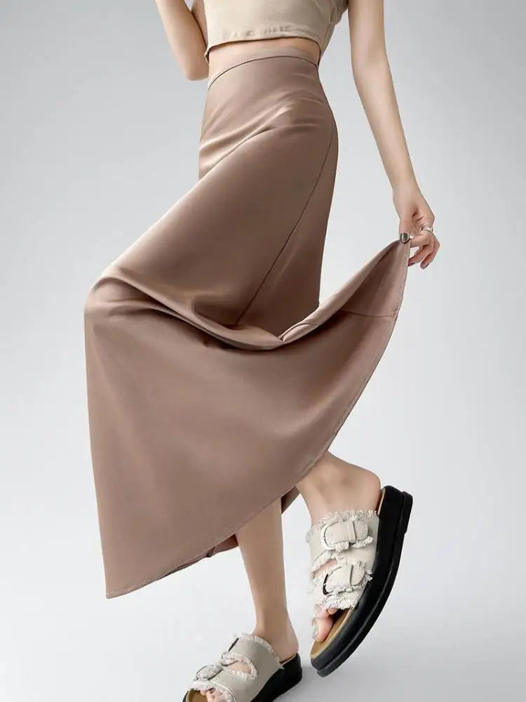 Women's Black Beige Elegant Office Wrap Hip Long Skirt Spring Summer Fashion Casual Brown Slim High Waist Festival Skirts Simple