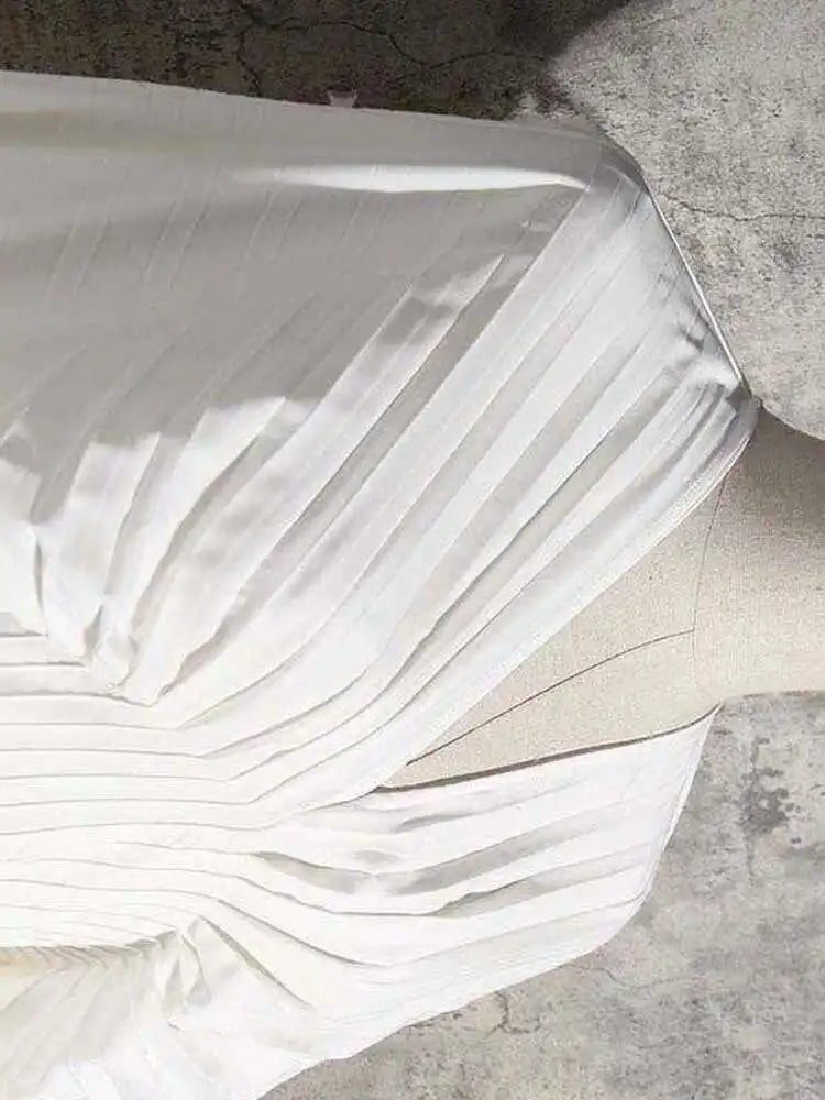 Women White Pleated Elegant Big Size Midi Shirt Dress New V-Neck Long Flare Sleeve Fashion Tide Spring Autumn 2025 1W3260