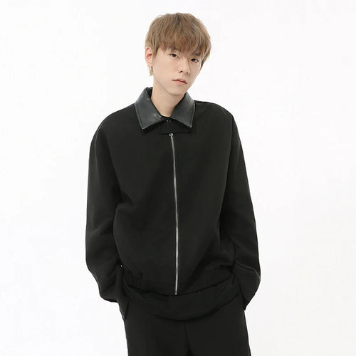 Load image into Gallery viewer, Korean style men&#39;s coats PU splicing loose simple turn-down collar solid color casual male jackets new fashion 9C8724
