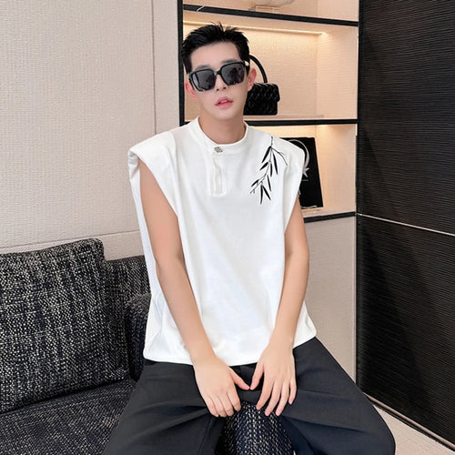 Load image into Gallery viewer, Chinese Style Tank Top Summer Printing Sleeveless Round Neck Button Casual Fashion Man&#39;s Vest Loose Top 9C5360
