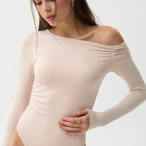 Load image into Gallery viewer, Fashion Stretch Tight Long Sleeve Slanted Shoulder Women Bodysuit 2025 Autumn/Winter New Rompers Sexy Slim Casual Street
