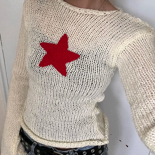Load image into Gallery viewer, Fairycore Grunge Y2K Star Patches Women Sweaters Knitwear Cute Autumn Pullover Knit Harajuku Retro Jumpers Korean New
