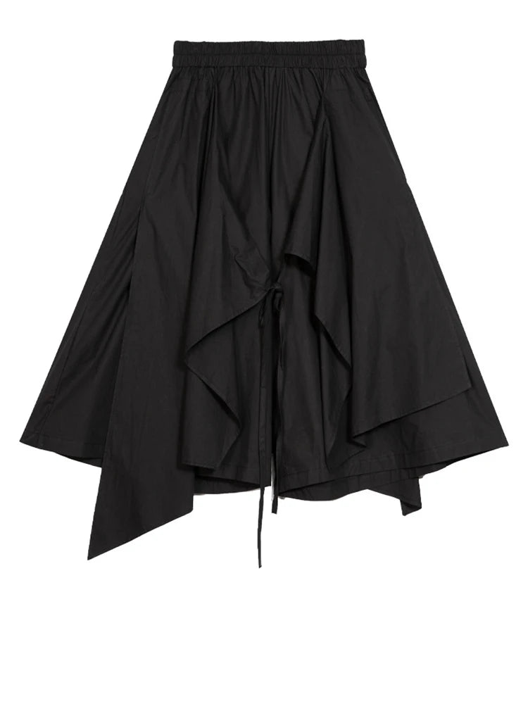 High Elastic Waist Black Irregular Bandage Wide Leg Pants New Trousers Women Fashion Tide Spring Autumn 2025 1DJ1029