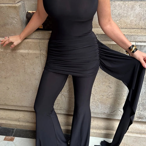 Load image into Gallery viewer, Fashion Sleeveless High Elasticity Tight Jumpsuit Pleated Ribbons Women Temperament Slim Flared Pants Rompers Spring2025
