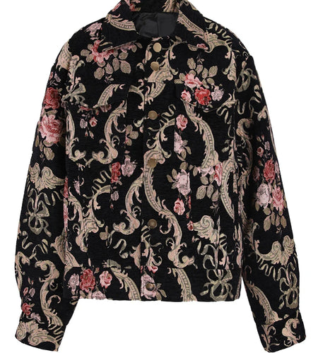 Black Jacquard Thick Big Size Vintage Jacket New Lapel Long Sleeve Women Coat Fashion Tide Spring Autumn 2025 CPG1148