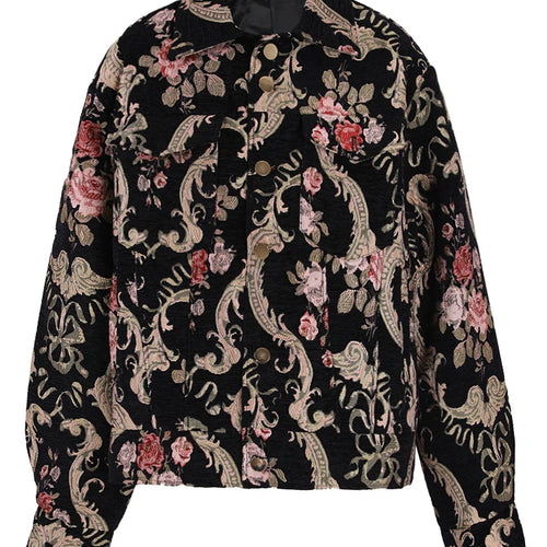 Load image into Gallery viewer, Black Jacquard Thick Big Size Vintage Jacket New Lapel Long Sleeve Women Coat Fashion Tide Spring Autumn 2025 CPG1148
