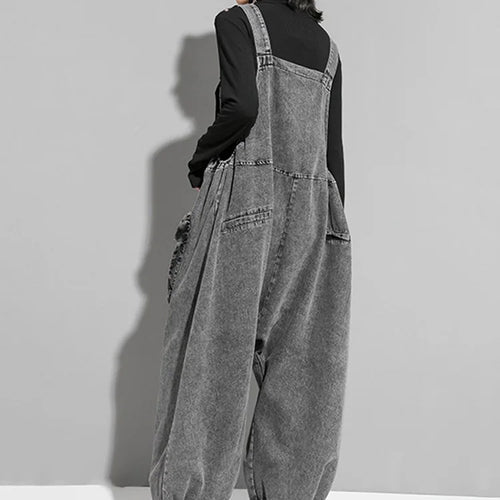 Load image into Gallery viewer, High Waist Black Pockets Denim Big Size Overalls Trousers New Loose Fit Pants Women Fashion Tide Spring Autumn 2025 1K164
