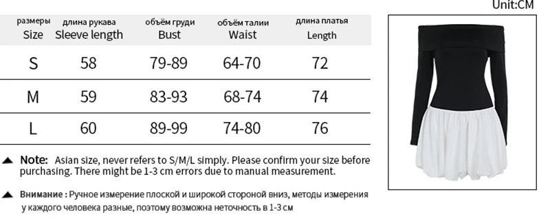 Off-shoulder Long Sleeve Sexy Mini Dress For Women Contrast Color Patchwork Strapless Backless A-line Sexy Dress