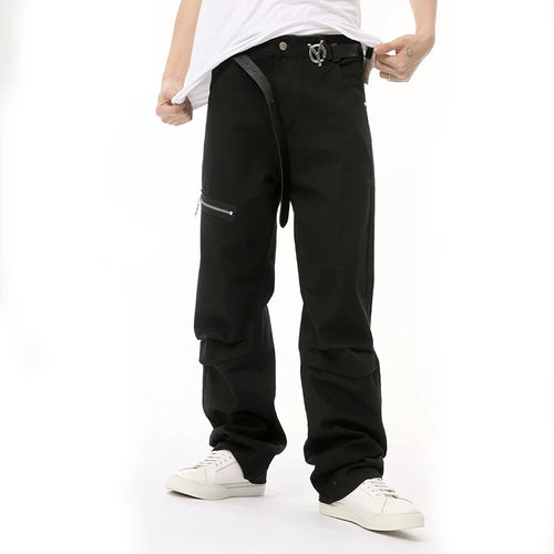 Load image into Gallery viewer, Male Cargo Pants High Street Zipper Splicing Folded Design Wide Leg Casual Men&#39;s Overalls New Autumn 2024 Chic 9C6693
