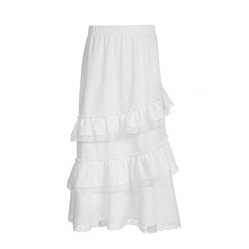 Load image into Gallery viewer, Fashion Chic Loose White Maxi Skirt Women Lace Patchwork Ruched Boho French Holidays Long Skirts A-Line Ruffles Cute
