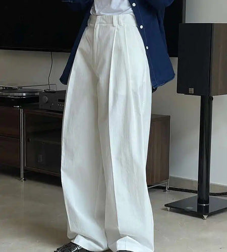 High Waist White Brief Pocket Pleated Long Wide Leg Pants New Trousers Women Fashion Tide Spring Autumn 2025 1DH4972