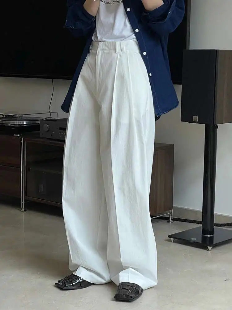 High Waist White Brief Pocket Pleated Long Wide Leg Pants New Trousers Women Fashion Tide Spring Autumn 2025 1DH4972