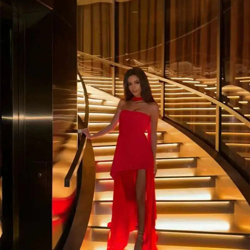 Load image into Gallery viewer, Elegant Strapless Sexy Maxi Dress For Women Gown With Scarf Off-shoulder Sleeveless Backless Split Beach Long Dress
