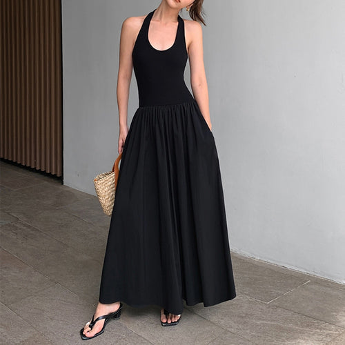 Load image into Gallery viewer, Minimalist Dresses Fpr Women Halter Sleeveless High Waist Backless Solid Elegant Dress Female Fashion Clothing
